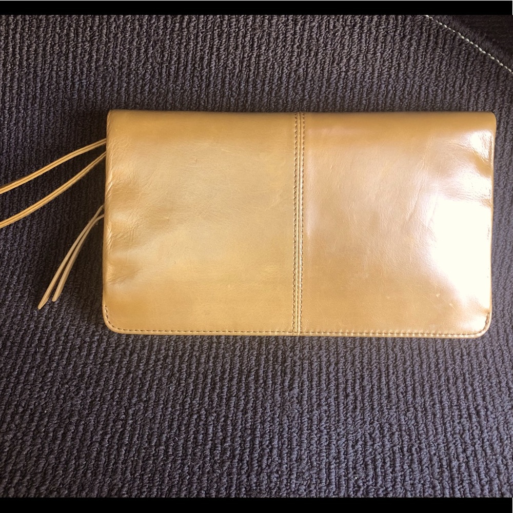 Camel Color Leather “Hobo” Clutch